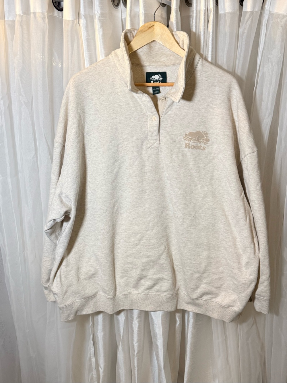 Roots Men’s Cream Collared Pullover Sweatshirt